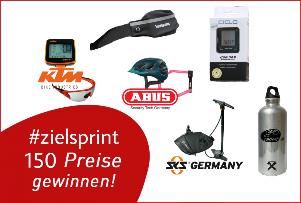 Preisübersicht für den Zielsprint mit einem Helm, einer Trinkflasche, einem Tacho und vielem mehr.